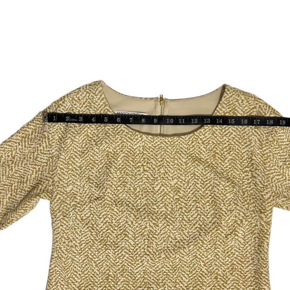 MAGGY LONDON Size 6 Metallic Gold White Sheath Dress Small - Picture 4 of 14